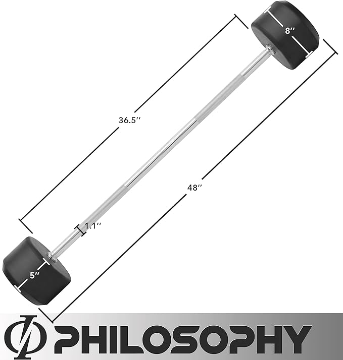 Philosophy Gym Rubber Fixed Barbell, Pre-Loaded Weight Straight Bar for Strength Training & Weightlifting