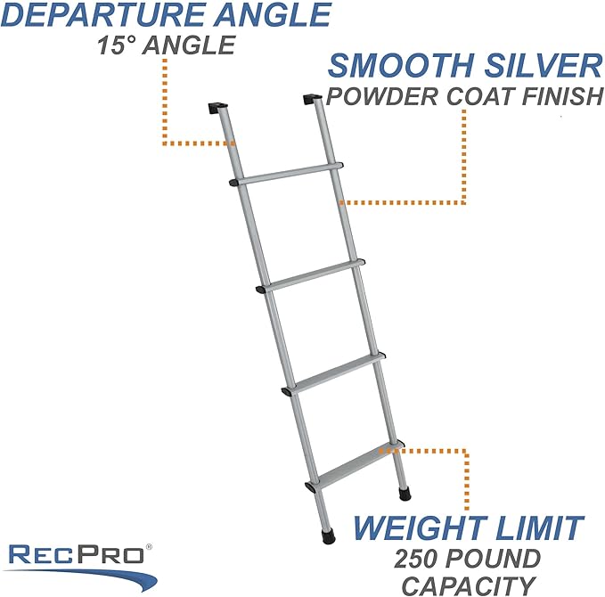 RecPro RV Bunk Ladder 52" | Black or Silver Color Options | Mounting Brackets Included | Aluminum | Made in USA (Silver)