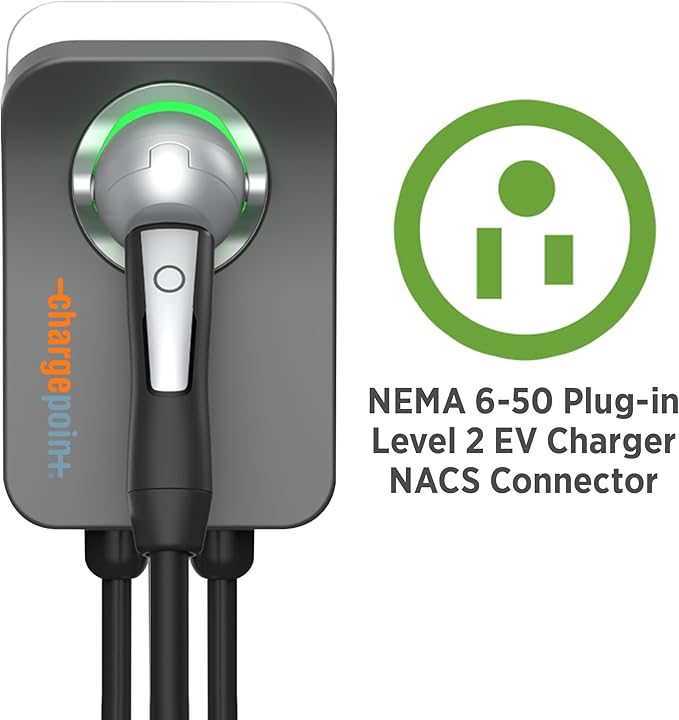 ChargePoint HomeFlex Level 2 EV Charger NACS, NEMA 6-50 Plug for Electric Car - Fast Smart Battery Power Charging at Home for Electric Automobile Vehicles