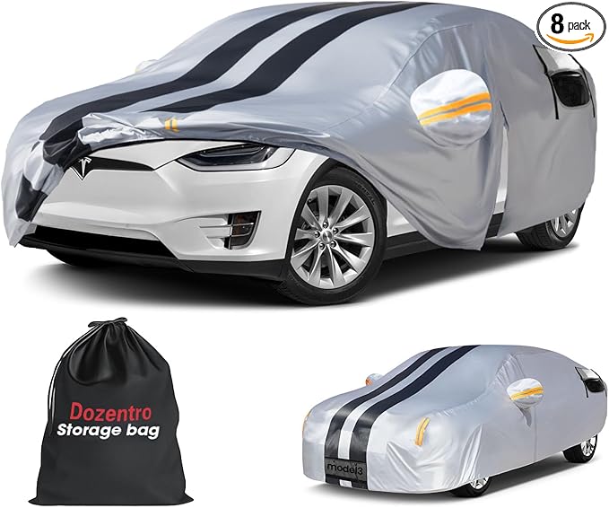 10 Layers Car Cover Custom Fit for Tesla Model X 2015-2026 100% Waterproof All Weather Automobiles, Gift with Towel, Heavy Duty Car Covers for Rain Sun UV Protection with Door Zipper.