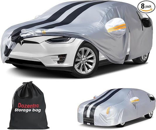 10 Layers Car Cover Custom Fit for Tesla Model X 2015-2026 100% Waterproof All Weather Automobiles, Gift with Towel, Heavy Duty Car Covers for Rain Sun UV Protection with Door Zipper.