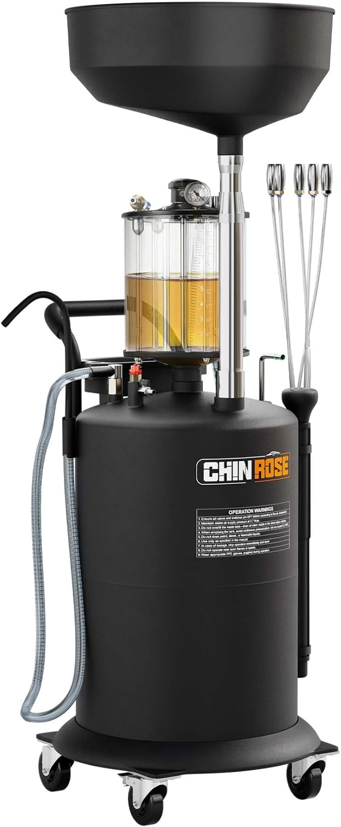 Waste Oil Drain Tank 18.5 Gallons Fortable Oil Lift Drain Extractor & Collector Kit Pneumatic Drainer for Automotive Fluids Waste Oil Container with Air Operation & Wheel (Black)