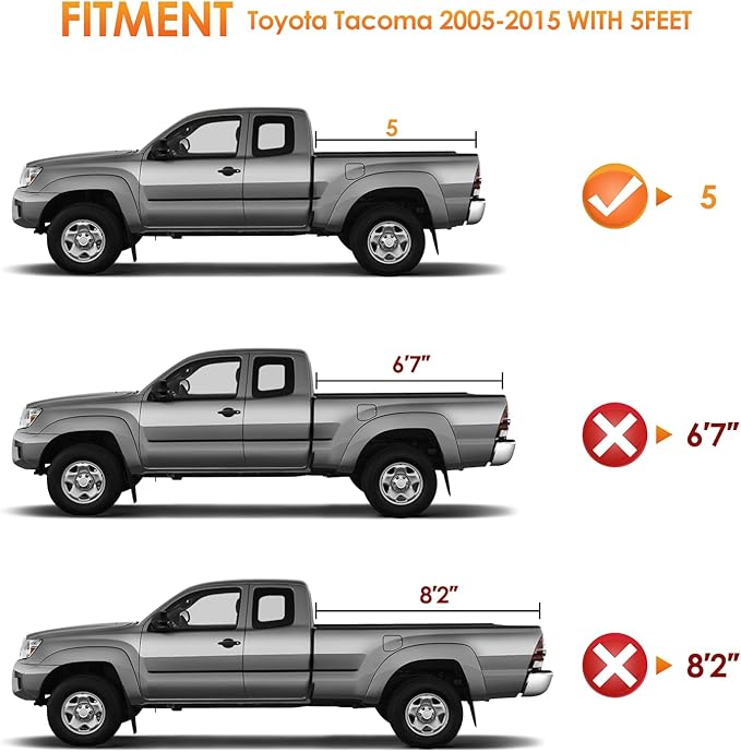 Nilight Soft Roll Up Truck Bed Tonneau Cover Compatible with Toyota Tacoma 2005 2006 2007 2008 2009 2010 2011 2012 2013 2014 2015 5ft