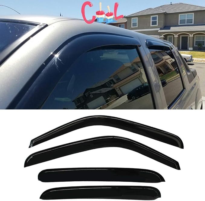 4pcs Outside Mount Rain Guards/Window Visors fit for most 2000-2006 Chevy/GMC/Cadillac Crew Cab Truck and Suv,Side Window Wind Deflectors also fits some 2007 HD Classic Crew Cab 94355
