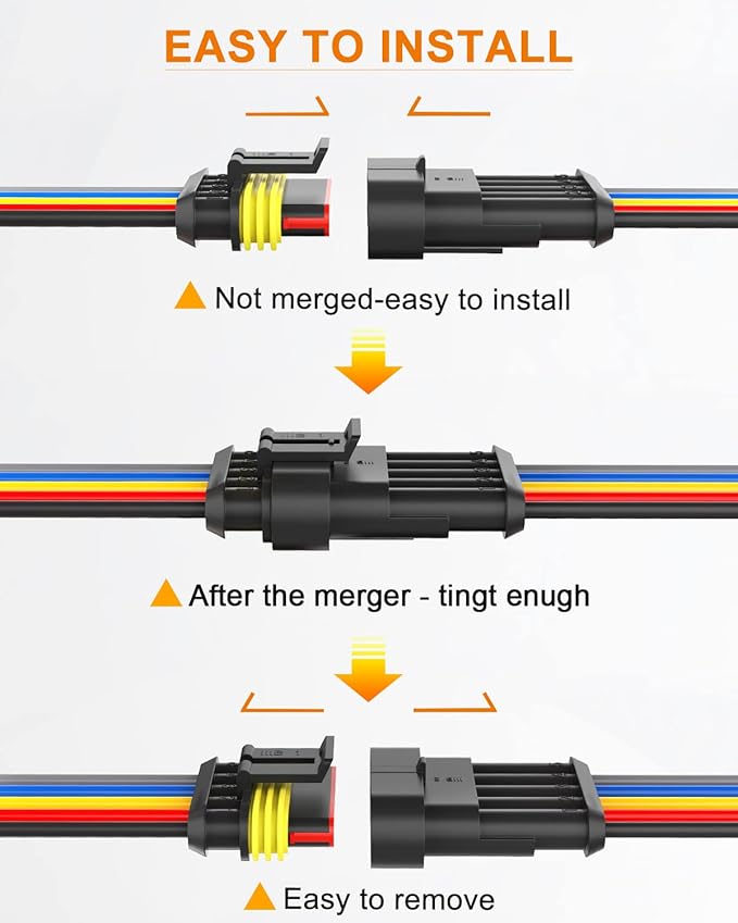 NAOEVO 5 Pin Connector Waterproof，16 AWG 5 Wire Connectors, Automotive Electrical Connectors Male And Female Way With Heat Shrink Tubing For Car Truck Boat Wire Connection, 6 Kits
