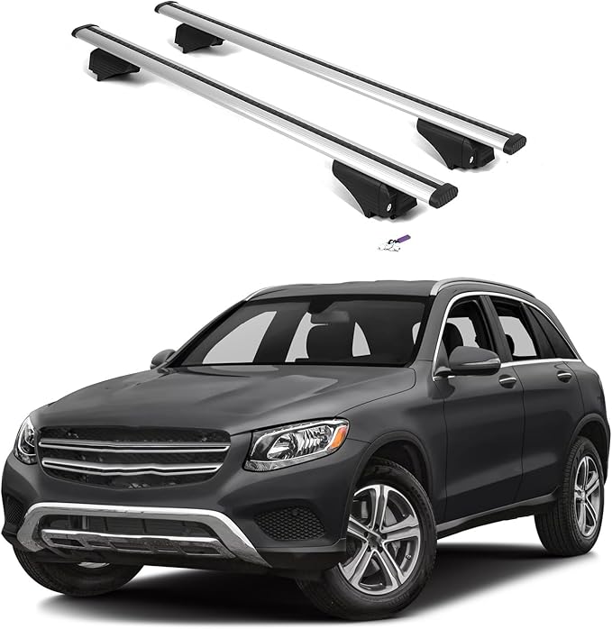 ERKUL Roof Rack Cross Bars for Mercedes Benz GLC 2016-2022 | Aluminum Crossbars with Anti Theft Lock for Rooftop | Compatible with Flush Rails - Silver