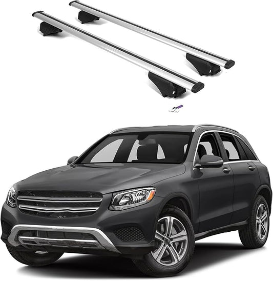 ERKUL Roof Rack Cross Bars for Mercedes Benz GLC 2016-2022 | Aluminum Crossbars with Anti Theft Lock for Rooftop | Compatible with Flush Rails - Silver