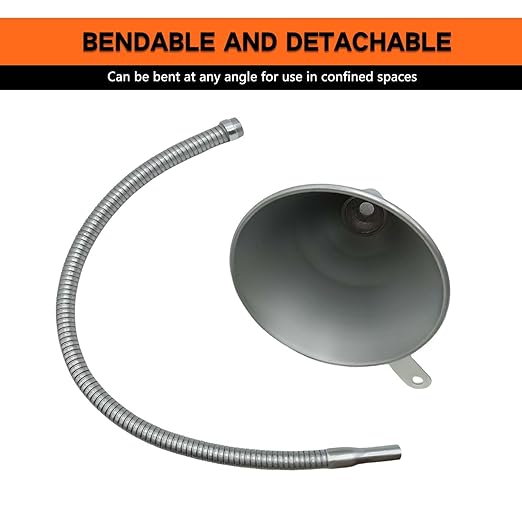 24.8" Steel Bendable Universal Spout Funnel with Filter for All Automotive Oils, Flexible Long Funnel for Transmission Fluid, Diesel Fuel and Other Liquids with Gloves