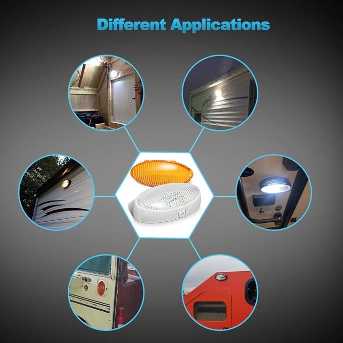 Partsam Oval LED RV Exterior Porch Utility Light with Switch 12v Replacement Light for RVs Boat Trailer Camper 5th Wheels White Base w/Snap-on Clear and Amber Lenses Surface Mount