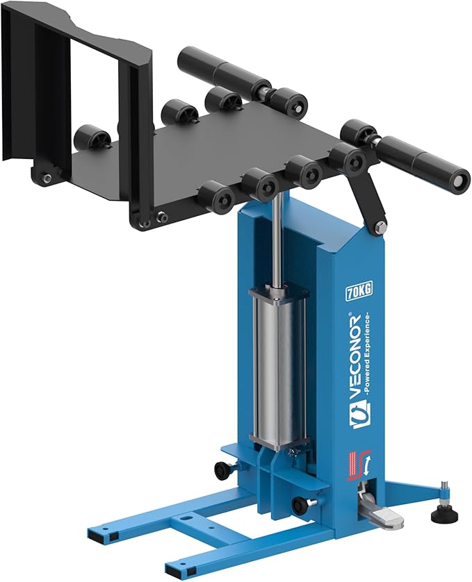 VECONOR Pneumatic Tire Lifter, for Tire Changer, Air-Powered Tire Lifting Machine, Wheel Lifter, with Rollers for Moving Tires onto Tire Changer, 90-Degree Flip Panel