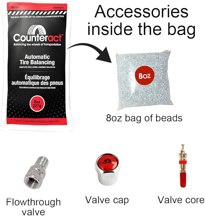Counteract DIYDK-8 Do It Yourself Tire/Wheel Balancing Beads Dually Kit - Light/Medium Duty Truck Tires, (6) 8oz DIY Bead Bags, (6) Valve Caps and Cores, (1) Core Remover, Injector Bottle
