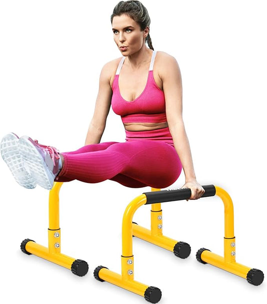 TABEKE Push Up Bar, 14'' High Steel Parallettes & Dip Bar with Full Coverage Foam Handle, Heavy-Duty Calisthenics Parallel Bars for L-Sit, Dips, Home Gym Strength Training Workout