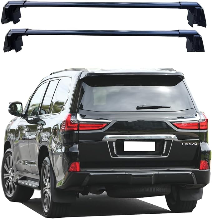 ROKIOTOEX Roof Rack Crossbars - Fit 2016-2021 Lexus LX Flush Side Rail - Panoramic Sunroof - 220LBs Load Bar- Metal Locking Cap - Easy Install & Adjusting - Wind Noise Reduction Strip - Black Coyote