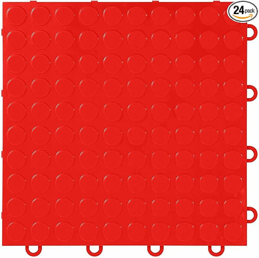 FlooringInc's Nitro 12"x12" Snap-Together Garage Flooring Tiles, Non-Slip Interlocking Plastic Garage Floor Mat, Garage Organization & Garage Storage, Coin Pattern, Victory Red, 24 Tiles, 24 Sq/Ft