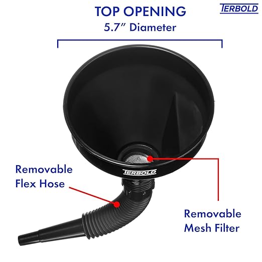 Automotive Flex Funnel with Hose | Wide Mouth Flexible Oil Funnel for Automotive Use - Gas, Transmission Fluid, Car Fuel, Oil Change (Black)