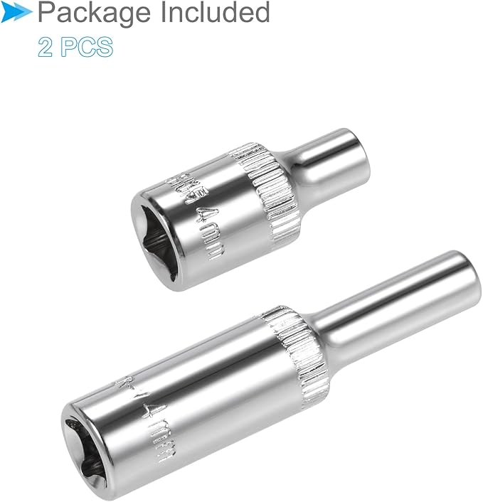 6-Point Socket, 1/4" Drive 4mm Deep, Polished Chromed CR-V Metric Deep and Shallow Impact Socket - (Applications: for Ratchet Torque Electric Wrenches Car Repair), 2-Pieces