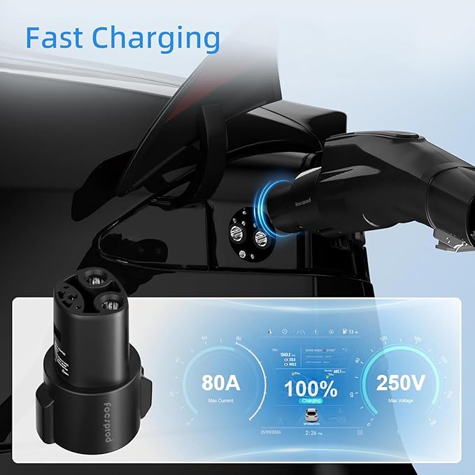 J1772 to Tesla Charger Adapter, Max 80A 250V Fast Charging Only for Tesla Model 3/Y/X/S/Cybertruck Charging Adapter, Compatible with SAE J1772 EV Charge to Tesla Adapter