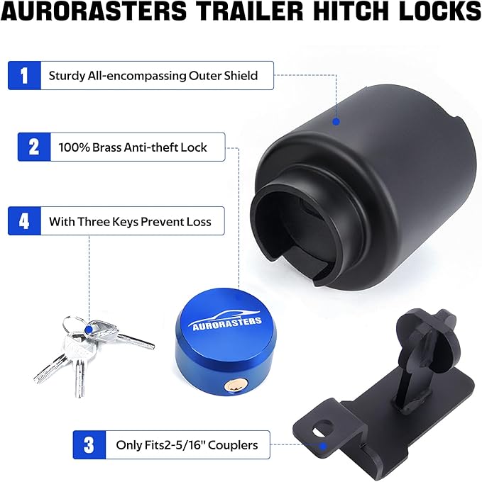 2 5/16 Ball Hitch Lock,Heavy Duty Trailer Tongue Coupler Lock Anti Theft for RV Travel/Utility/Pickup/Boat/Camper Trailer-Blue