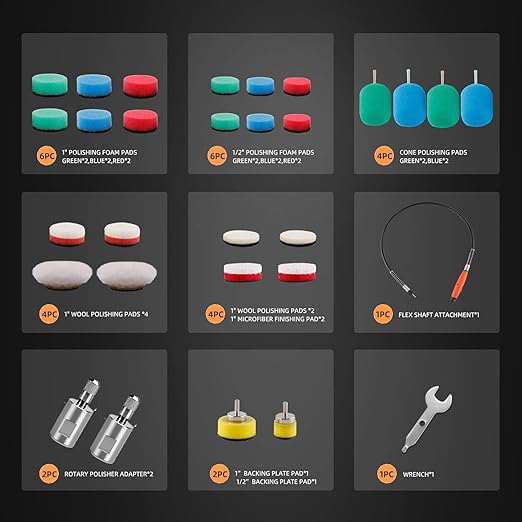 Mini Buffing Polishing Pads, 30Pcs Mini Detail Polisher Pads Use On Rotary Tools, Cordless Electric Drill, Polisher Tool for Tight Area Detailing Polishing, for SPTA Polisher -SP-DP030USA