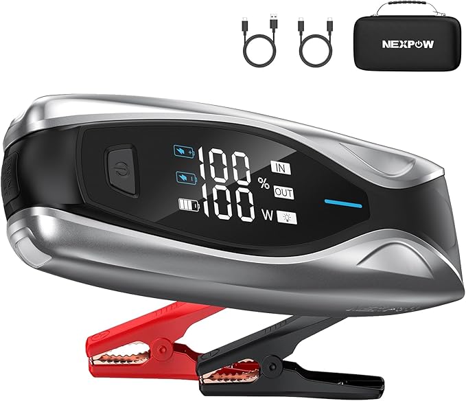 NEXPOW X7 3000A Jump Starter with PD 60W Dual-Way Faster Charging, Car Battery Jump Starter for 12L Gas/10L Diesel Engines, 12V Portable Jump Start Battery Pack with 3.2″ HD Display, IP63 Waterproof