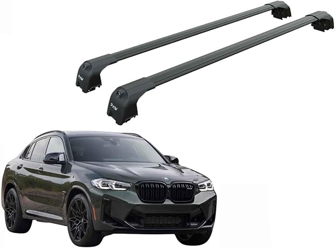 Fits BMW X4 Roof Rack Cross Bars – F26 & G02 with Flush Roof Rails, 330 lbs Capacity, Aluminum T-Slot Bars, Lockable, No-Drill Installation (Black)