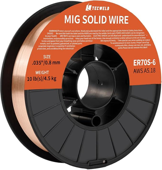 Solid MIG Welding Wire ER70S-6 0.35 Inch 10LB Spool - Low Spatter Carbon Steel Gas Shielded Wire with High Feedability ABS Spool for All Position Welding