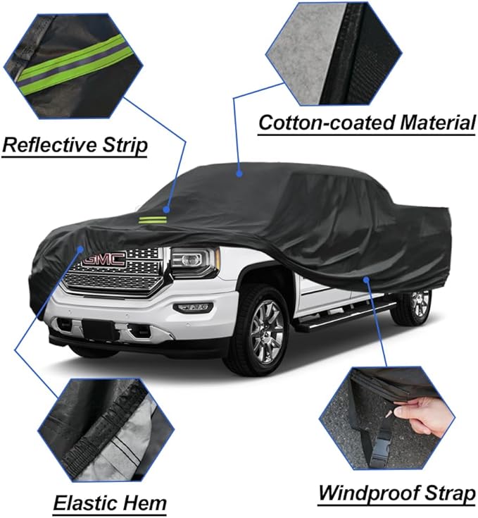 Truck Cover Waterproof Custom Fit GMC Sierra 1500-3500 Regular 6.5'/6.6' Bed (1998-2018), 7 Layers Heavyweight Pickup Car Cover Outdoor Indoor Sun UV Rain Snow Wind Protection.