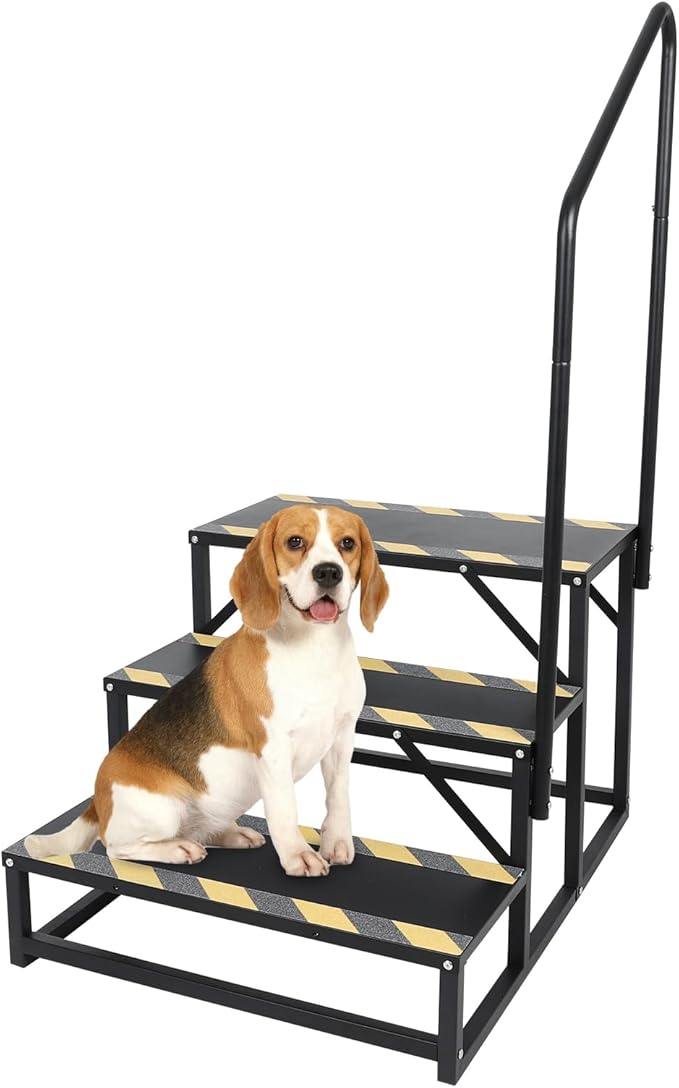 3 RV Step Stairs,Hot Tub Steps with Handrail,Portable Step Ladder for Travel Trailer,Camper,Porch,Pet Stair,Outdoor Stairs with Non-Skid Tapes