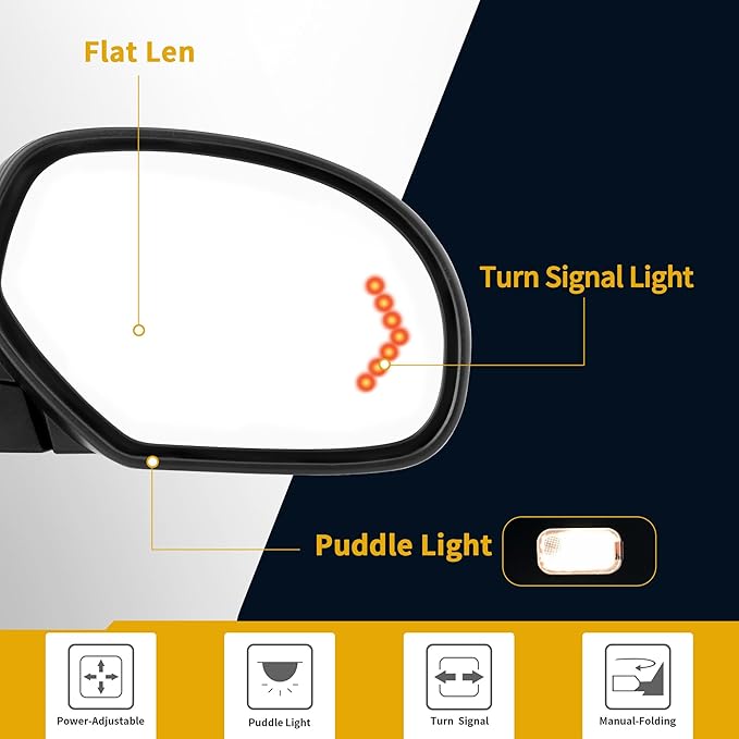 DWVO Towing Mirrors Compatible with 2007-2013 Chevy GMC Silverado Sierra 1500, 07-14 Suburban Yukon XL 1500, Side Mirrors with Power Heated Manual Folding Puddle Light, Pair Set