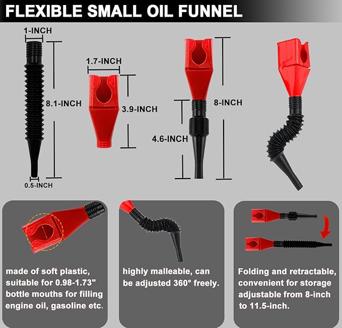 8pcs Oil Filter Wrench Set, 12" Adjustable Oil Filter Pliers with Flexible Oil Funnel, Oil filter Removal Tool Adjustable from 1-1/4"-5-2/5"
