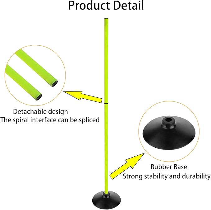 Fluorescent Green Soccer Agility Poles Set Detachable Sports Trainning Speed Pole Slalom Poles with Rubber Base Sport Traning Equipment