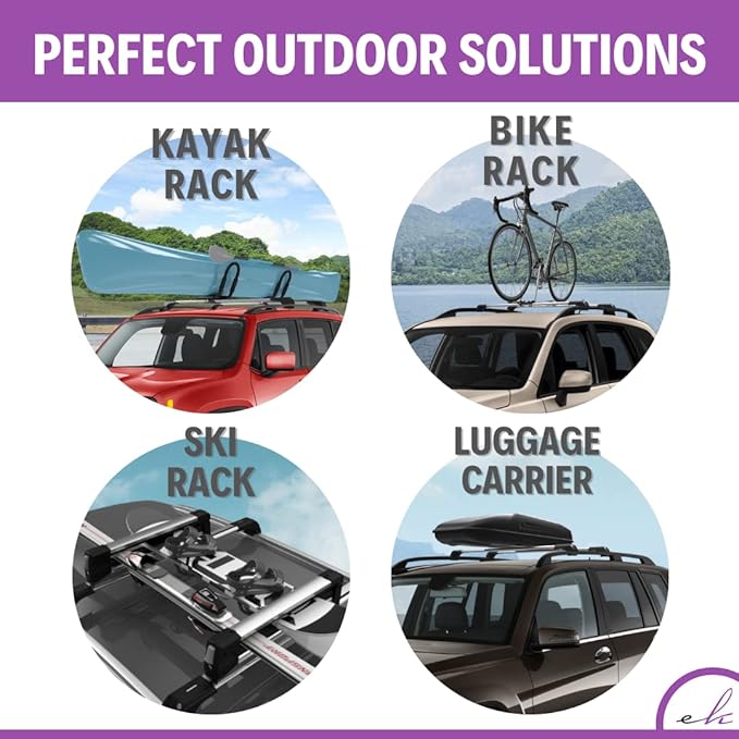 ERKUL Roof Rack Cross Bars for Ford Escape 2013-2019 | Aluminum Crossbars with Anti Theft Lock for Rooftop | Compatible with Raised Rails - Silver