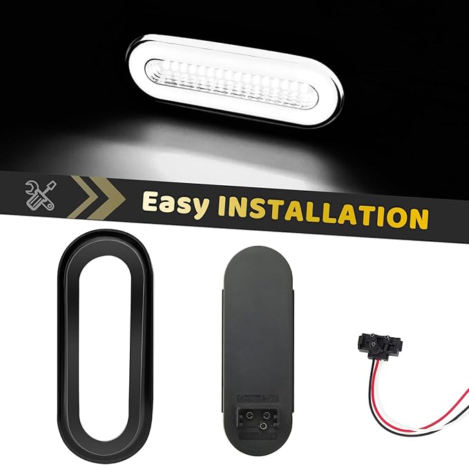 2Pcs 6" inch Smoked Lens Oval White 52 LEDs Trailer Boat Halo Reverse Back up Tail Lights【Patented】 w/Rubber Grommet, Sealed Submersible IP67 for Truck/RV/Van, DC 12V