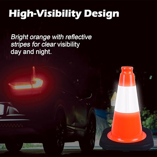 4 Pack 12" Orange PVC Safety Cones with Weighted Black Base – Stackable Traffic Cones for Sports Training, Soccer, Drills, Parking, and Outdoor Activities (Orange, 12 inch -4 Pack)