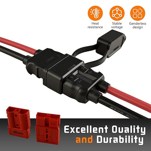4 Pack 50AMP Battery Quick Connect Disconnect Kit - 6 Gauge Wire Harness Plug Set for Winch, RV, Truck, Car, ATV, Motor - Heavy Duty Power Connector with Cables (Red, Waterproof)