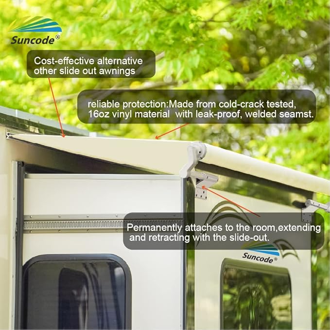 Suncode Slide Topper Awning White RV Slide Out Awning Slide Out Protection Modular Designed for RVs,Travel Trailers,5th Wheels,and Motorhomes 10'7"(10'1"Fabric)