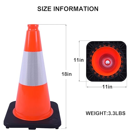 OrangeStar 8Pack 18" Orange Traffic Safety Cones, PVC Parking Cone Construction Cones w/Reflective Collar Heavy Duty Rubber Base for Driving Practice, Parking Lots and Roadwork