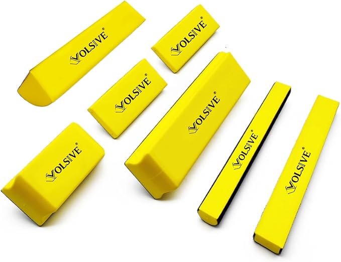 VOLSIVE 7pcs Hand Sanding Block Set, Rectangle Handheld Sanding Pad, Hook and Loop Interchangeable Assorted Shapes, for Sanding or Polishing in Auto Body and Paint Shops - Yellow