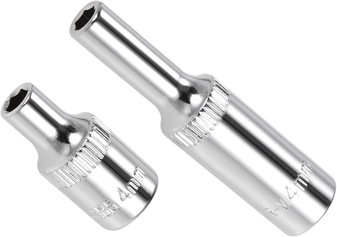 6-Point Socket, 1/4" Drive 4mm Deep, Polished Chromed CR-V Metric Deep and Shallow Impact Socket - (Applications: for Ratchet Torque Electric Wrenches Car Repair), 2-Pieces