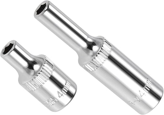 6-Point Socket, 1/4" Drive 4mm Deep, Polished Chromed CR-V Metric Deep and Shallow Impact Socket - (Applications: for Ratchet Torque Electric Wrenches Car Repair), 2-Pieces