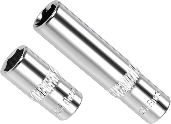 6-Point Socket, 1/4" Drive 8mm Deep, Polished Chromed CR-V Metric Deep and Shallow Impact Socket - (Applications: for Ratchet Torque Electric Wrenches Car Repair), 2-Pieces