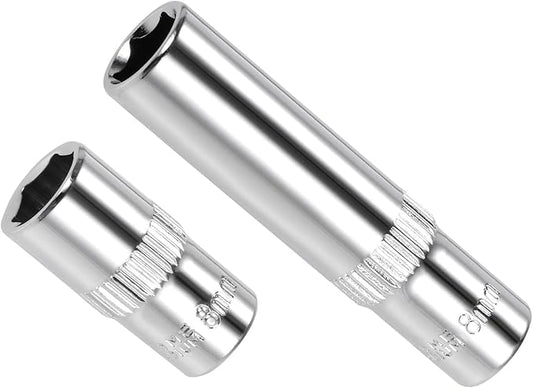6-Point Socket, 1/4" Drive 8mm Deep, Polished Chromed CR-V Metric Deep and Shallow Impact Socket - (Applications: for Ratchet Torque Electric Wrenches Car Repair), 2-Pieces