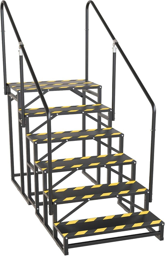 RV Steps with Handrail, Hot Tub Steps with Handrail, Portable Stairs Steps for 5th Wheel RV, Mobile Home Stairs Outdoor RV Step (6 Steps with 2 Handrails)