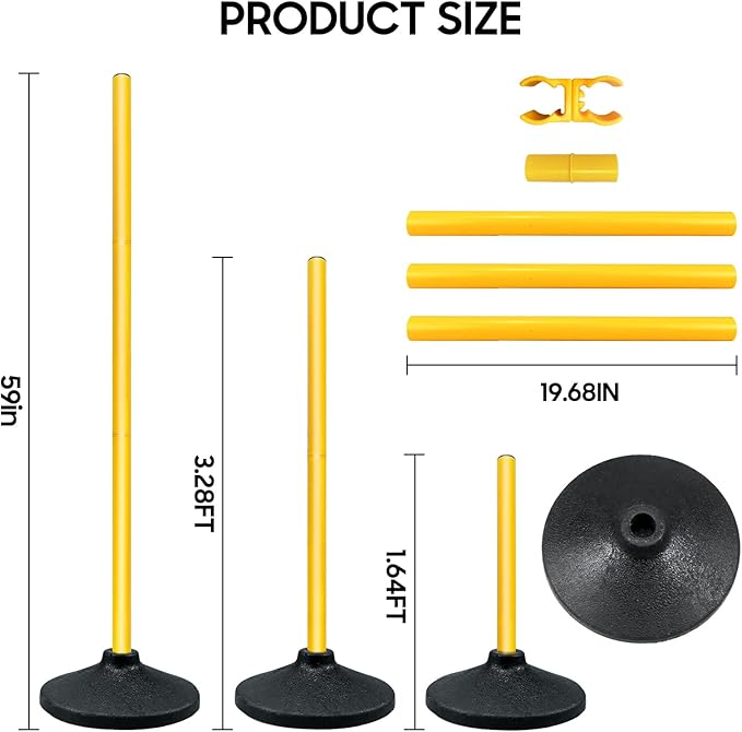 Oulores Soccer Agility Poles,Adjustable Height Hurdles,6PCS Soccer Training Poles with Rubber Base, Detachable Soccer Agility Training Equipment