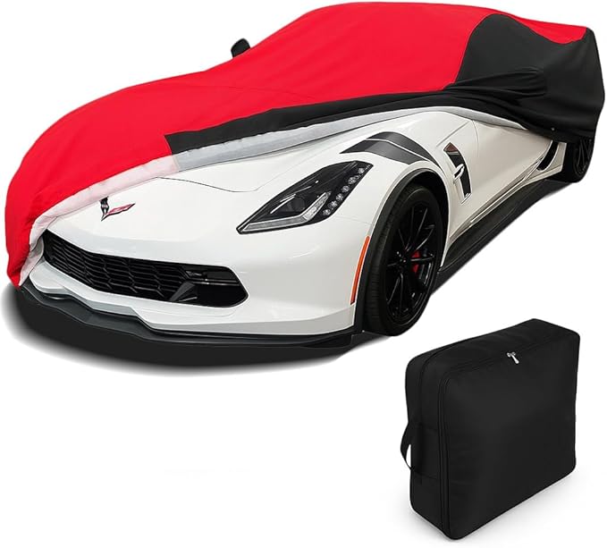 C7 Corvette Car Cover - Custom Fit Indoor/Outdoor UV & Rain Protection - Ultraguard Plus 300 Denier High End Fit for 2014-2019 Stingray, Z51, Z06, Grand Sport Corvettes (Red/Black)