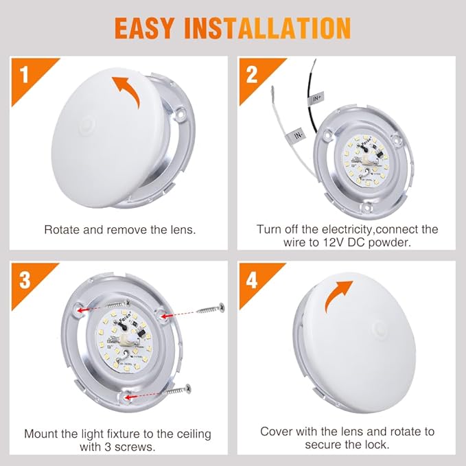 Facon 4.5" LED RV Puck Light Surface Mount - 2Pack, SY-SM45 12V RV Dome Light with Switch, 290LM Cool White (4000K), Ideal for RVs, Motorhomes, Campers, Marine Vehicles
