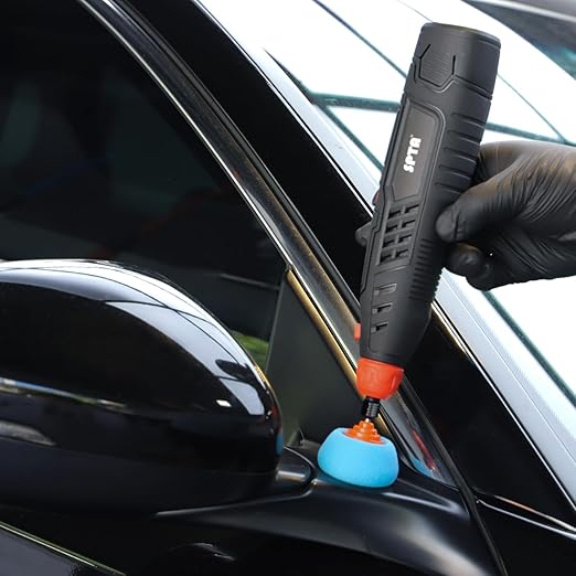 Cordless Rotary Tool, SPTA Cordless Mini Car Polisher, 36Pcs 12V Li-ion Battery IVT 5,000-25,000 RPM Small Buffer Polisher Polishing Foam Pad Set for Polishing Sanding