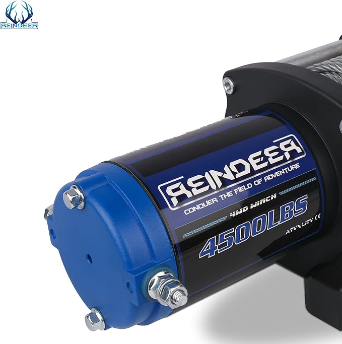 REINDEER New 12V Winch 4500 lb Load Capacity Electric Winch Kit for ATV UTV Steel Cable Wire Rope with Hawse Fairlead Waterproof IP67 with Wireless Remotes