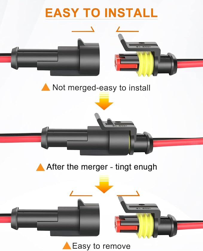 NAOEVO 2 Pin Connector Waterproof, 16 AWG 2 Wire Connectors, Automotive Electrical Connectors Male and Female Way with Heat Shrink Tubing for Car Truck Boat Wire Connection, 6 Kits