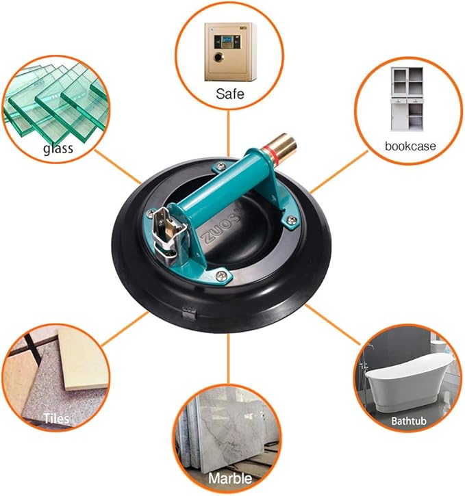 10" Vacuum suction cup for Granite & Glass Lifting, Glass Suction Cup Vacuum Lifter with Metal Handle and Brass Pump,760lbs Load Capacity (2-PCS)